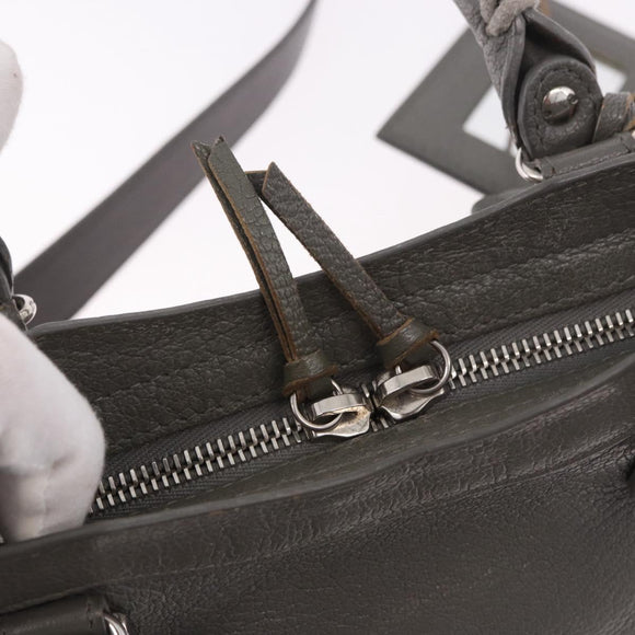 BALENCIAGA Leather Classic Metallic Edge Mini City 2way Gray Silver Auth 187985M