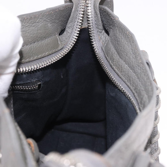 BALENCIAGA Leather Classic Metallic Edge Mini City 2way Gray Silver Auth 187985M