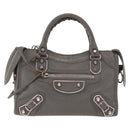BALENCIAGA Leather Classic Metallic Edge Mini City 2way Gray Silver Auth 187985M-2