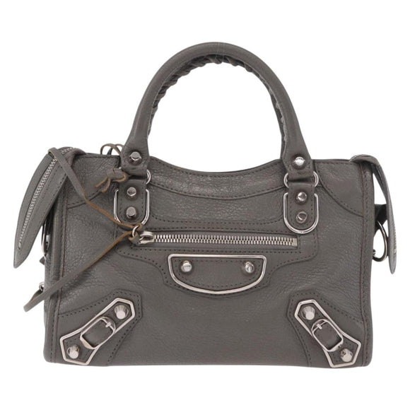 BALENCIAGA Leather Classic Metallic Edge Mini City 2way Gray Silver Auth 187985M