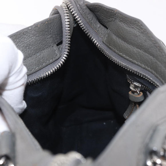 BALENCIAGA Leather Classic Metallic Edge Mini City 2way Gray Silver Auth 187985M