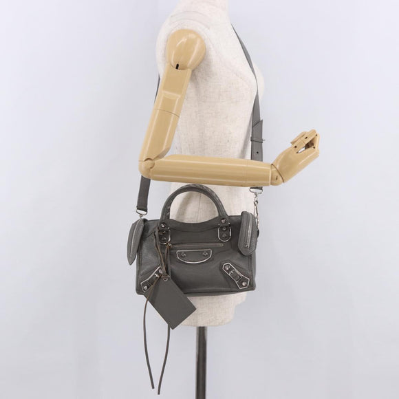 BALENCIAGA Leather Classic Metallic Edge Mini City 2way Gray Silver Auth 187985M