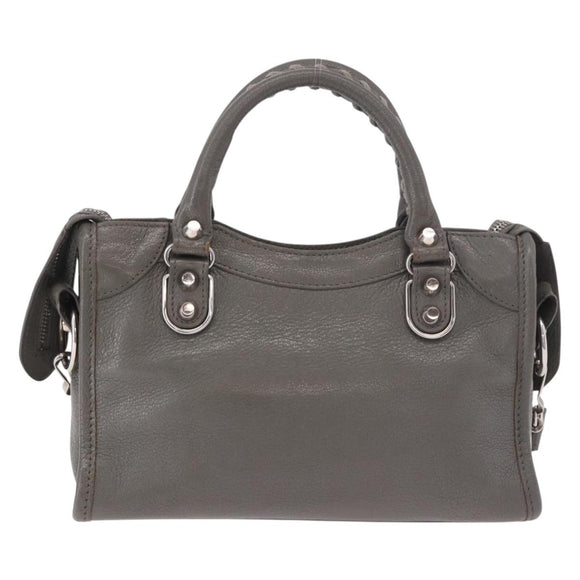 BALENCIAGA Leather Classic Metallic Edge Mini City 2way Gray Silver Auth 187985M