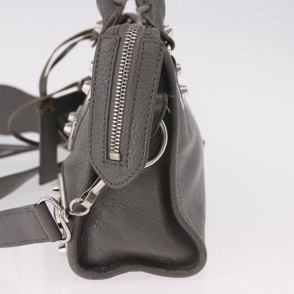 BALENCIAGA Leather Classic Metallic Edge Mini City 2way Gray Silver Auth 187985M