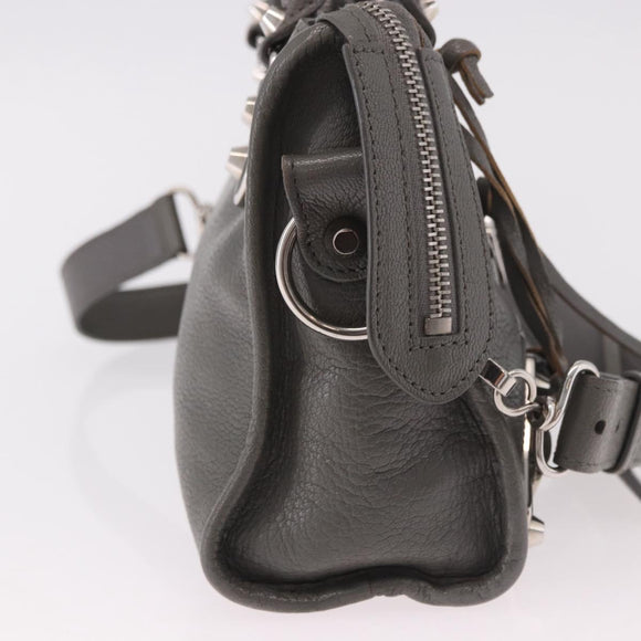 BALENCIAGA Leather Classic Metallic Edge Mini City 2way Gray Silver Auth 187985M