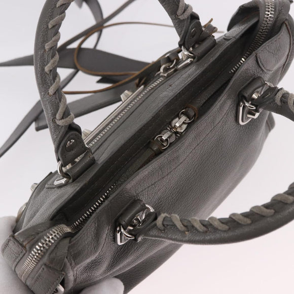 BALENCIAGA Leather Classic Metallic Edge Mini City 2way Gray Silver Auth 187985M