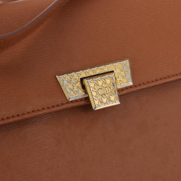 Christian Dior Schoudertas Leer Bruin Goud Auth 187986