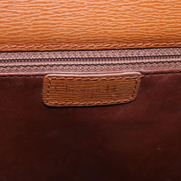 Christian Dior Schoudertas Leer Bruin Goud Auth 187986