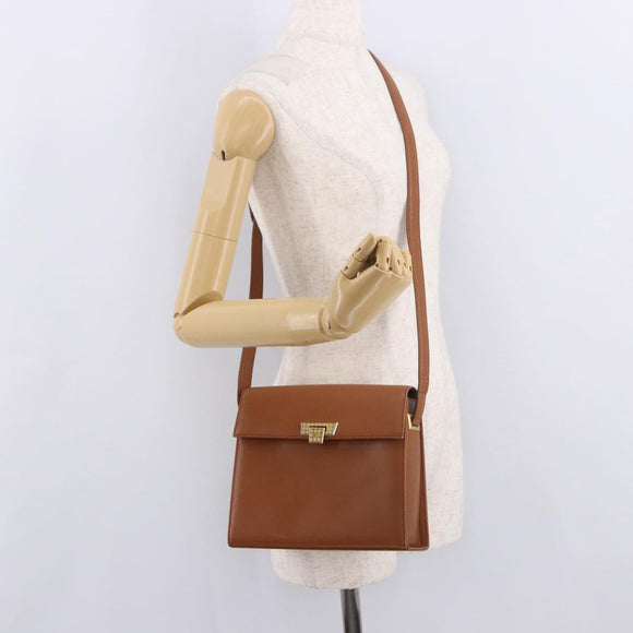Christian Dior Schoudertas Leer Bruin Goud Auth 187986
