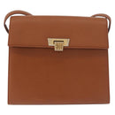 Christian Dior Schoudertas Leer Bruin Goud Auth 187986-13