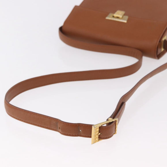Christian Dior Shoulder Bag Leather Brown Gold Auth 187986