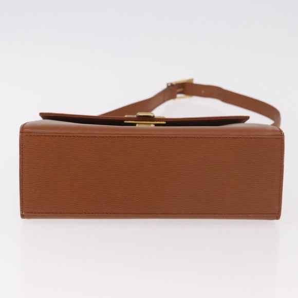 Christian Dior Schoudertas Leer Bruin Goud Auth 187986