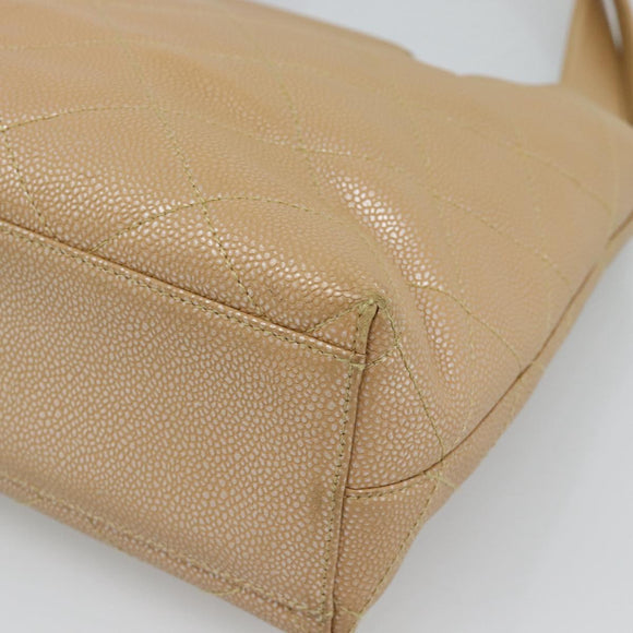 CHANEL Matelasse Caviar Skin Shoulder Bag Beige Gold CC Auth 187987M