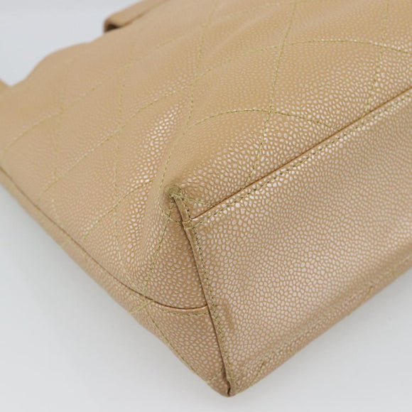 CHANEL Matelasse Caviar Skin Shoulder Bag Beige Gold CC Auth 187987M