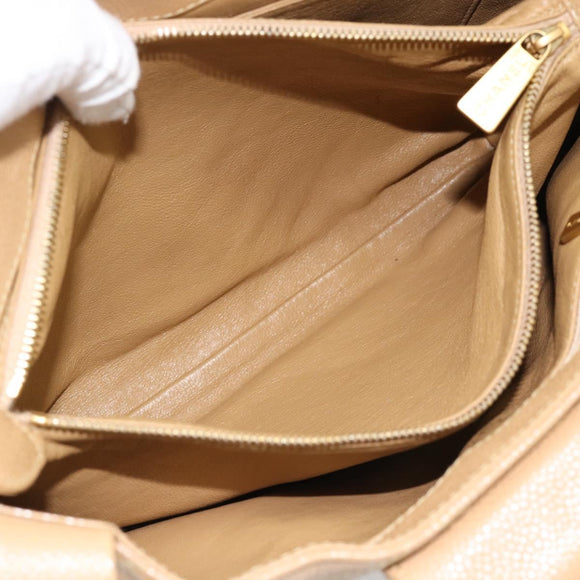 CHANEL Matelasse Caviar Skin Shoulder Bag Beige Gold CC Auth 187987M