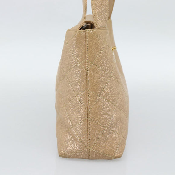 CHANEL Matelasse Caviar Skin Shoulder Bag Beige Gold CC Auth 187987M