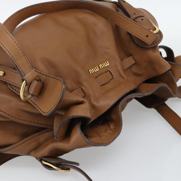 Miu Miu Leather Tote Bag Brown Auth 187989V