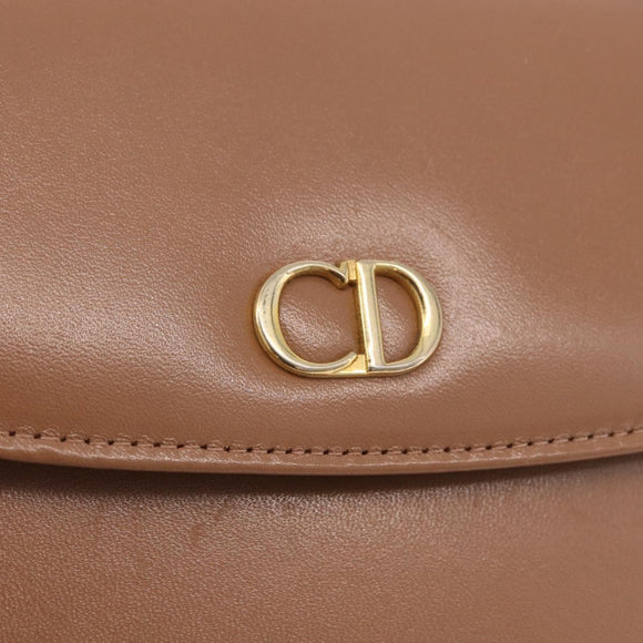 Christian Dior Shoulder Bag Leather Beige Gold Auth 187992