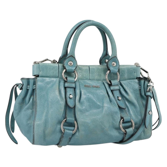 Miu Miu Hand Bag Leather 2way Blue Silver Auth 187993A