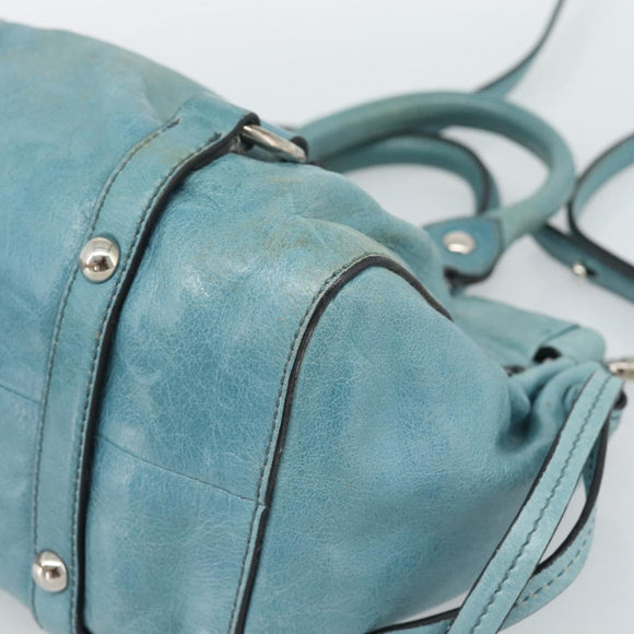 Miu Miu Hand Bag Leather 2way Blue Silver Auth 187993A