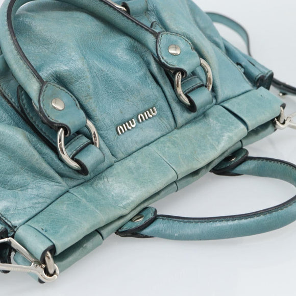 Miu Miu Hand Bag Leather 2way Blue Silver Auth 187993A