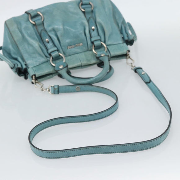 Miu Miu Hand Bag Leather 2way Blue Silver Auth 187993A