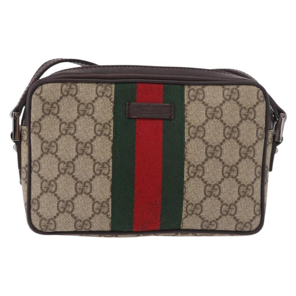 GUCCI GG Supreme Shoulder Bag PVC Beige Silver 162910 Auth 187994V