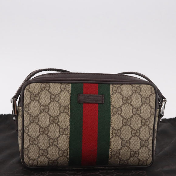 GUCCI GG Supreme Shoulder Bag PVC Beige Silver 162910 Auth 187994V