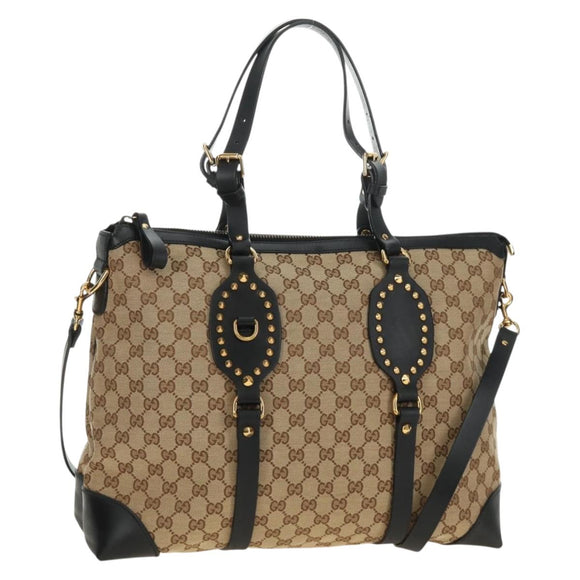 GUCCI GG Canvas Tote Bag 2way Beige Gold 296875 Auth 187995V