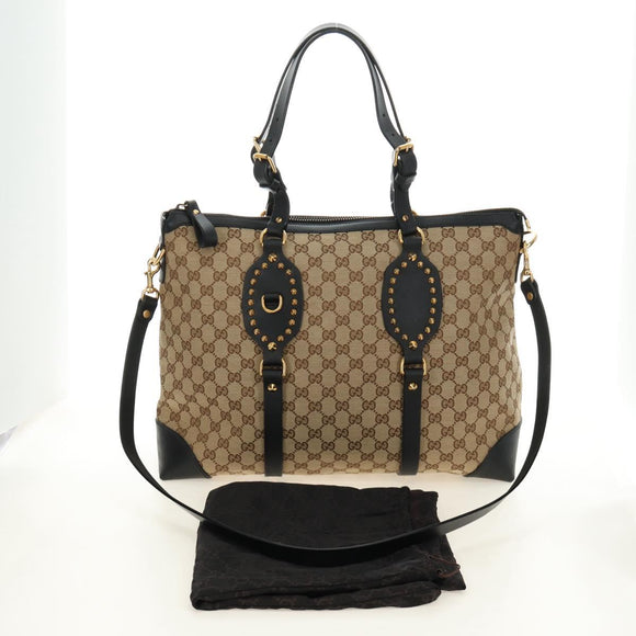 GUCCI GG Canvas Tote Bag 2way Beige Gold 296875 Auth 187995V