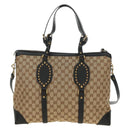 GUCCI GG Canvas Tote Bag 2way Beige Gold 296875 Auth 187995V-3