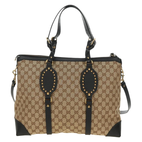 GUCCI GG Canvas Tote Bag 2way Beige Gold 296875 Auth 187995V