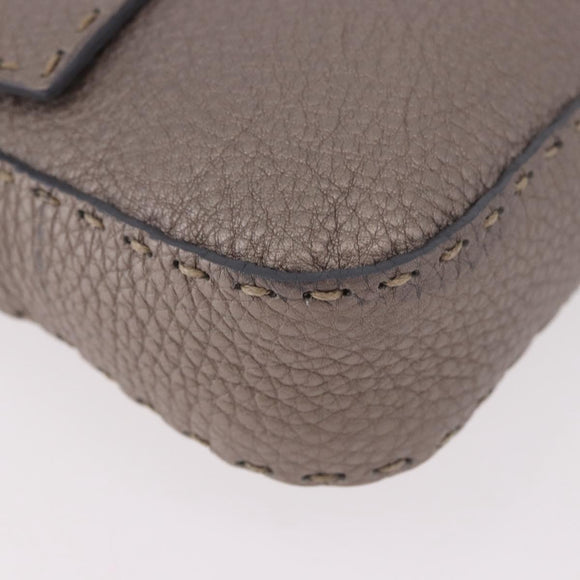 FENDI Celeria Mamma Baguette Schoudertas Leer Grijs 8BR101 Auth 187996SAM