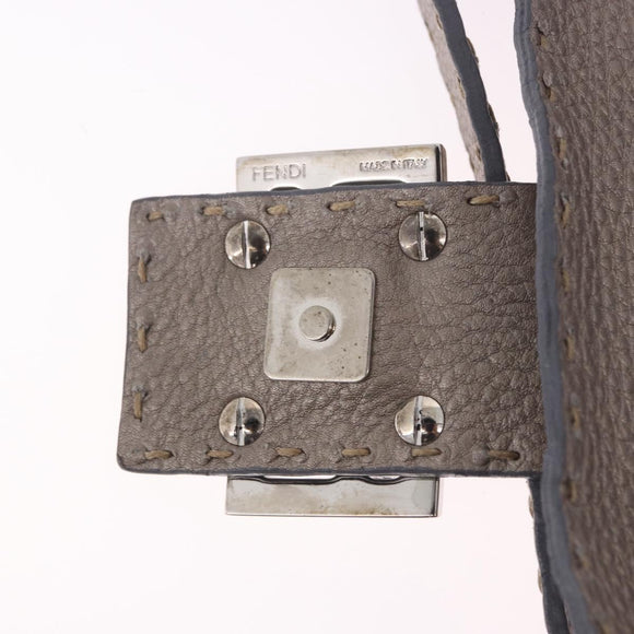 FENDI Celeria Mamma Baguette Schoudertas Leer Grijs 8BR101 Auth 187996SAM