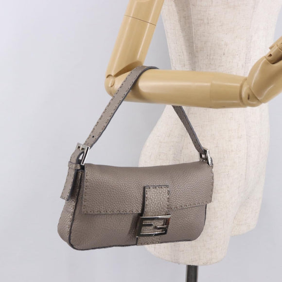 FENDI Celeria Mamma Baguette Schoudertas Leer Grijs 8BR101 Auth 187996SAM