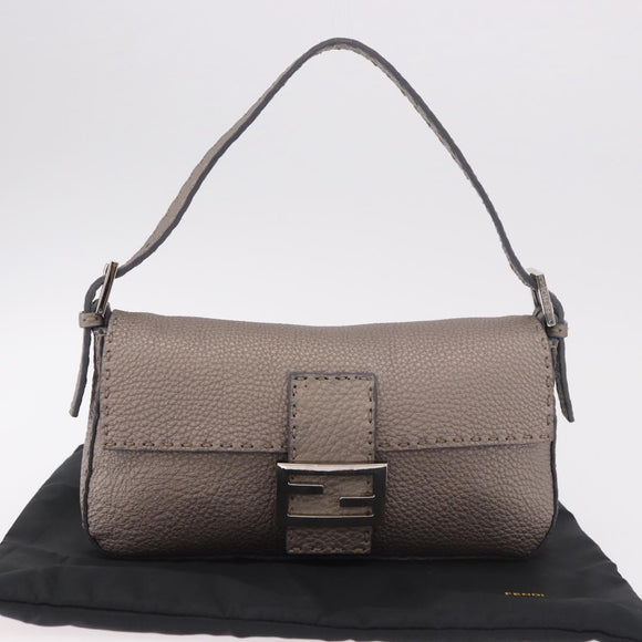 FENDI Celeria Mamma Baguette Schoudertas Leer Grijs 8BR101 Auth 187996SAM