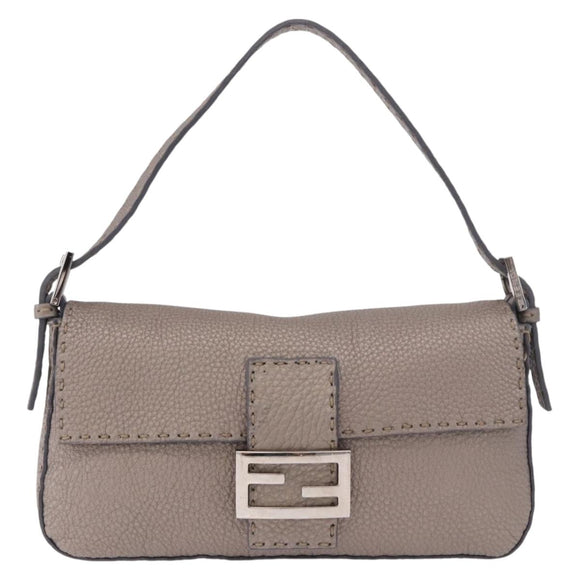 FENDI Celeria Mamma Baguette Schoudertas Leer Grijs 8BR101 Auth 187996SAM