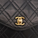 CHANEL Matelasse Chain Shoulder Bag Lamb Skin Black Gold CC Auth 188003A-15