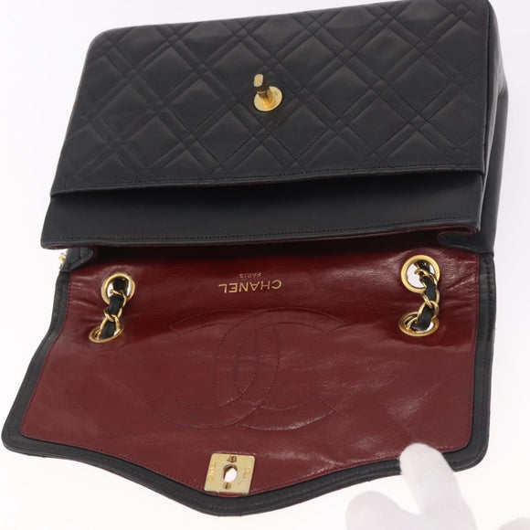 CHANEL Matelasse Chain Shoulder Bag Lamb Skin Black Gold CC Auth 188003A