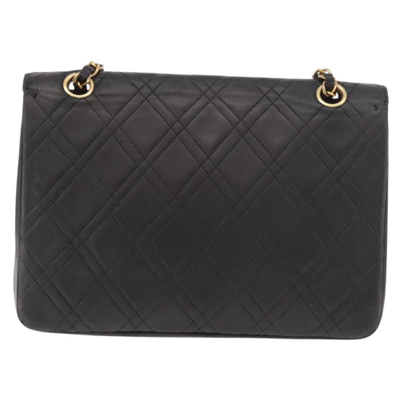 CHANEL Matelasse Chain Shoulder Bag Lamb Skin Black Gold CC Auth 188003A