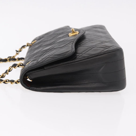 CHANEL Matelasse Chain Shoulder Bag Lamb Skin Black Gold CC Auth 188003A