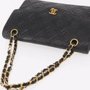 CHANEL Matelasse Chain Shoulder Bag Lamb Skin Black Gold CC Auth 188003A-6