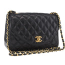 CHANEL Matelasse Chain Shoulder Bag Lamb Skin Black Gold CC Auth 188004M-1
