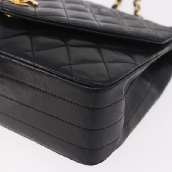 CHANEL Matelasse Chain Shoulder Bag Lamb Skin Black Gold CC Auth 188004M