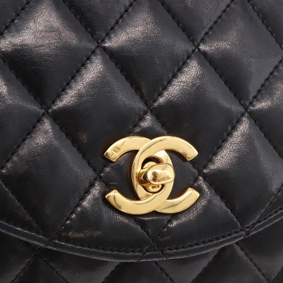 CHANEL Matelasse Chain Shoulder Bag Lamb Skin Black Gold CC Auth 188004M