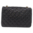 CHANEL Matelasse Chain Shoulder Bag Lamb Skin Black Gold CC Auth 188004M-2