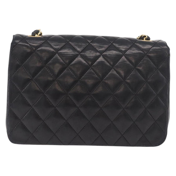 CHANEL Matelasse Chain Shoulder Bag Lamb Skin Black Gold CC Auth 188004M