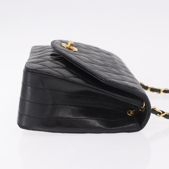 CHANEL Matelasse Chain Shoulder Bag Lamb Skin Black Gold CC Auth 188004M