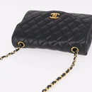 CHANEL Matelasse Chain Shoulder Bag Lamb Skin Black Gold CC Auth 188004M-6