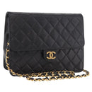 CHANEL Matelasse Chain Shoulder Bag Lamb Skin Black Gold CC Auth 188005-1